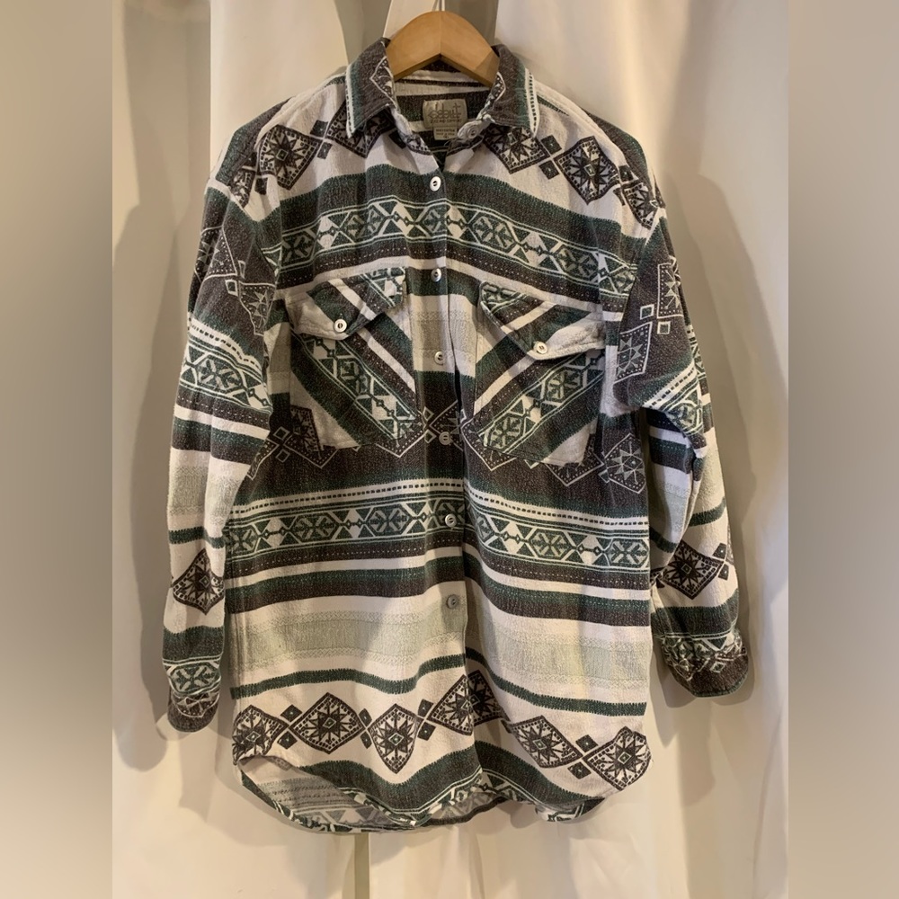 Vintage Debut Aztec Long Sleeve Button Down Flannel Shirt Size‎ Medium
